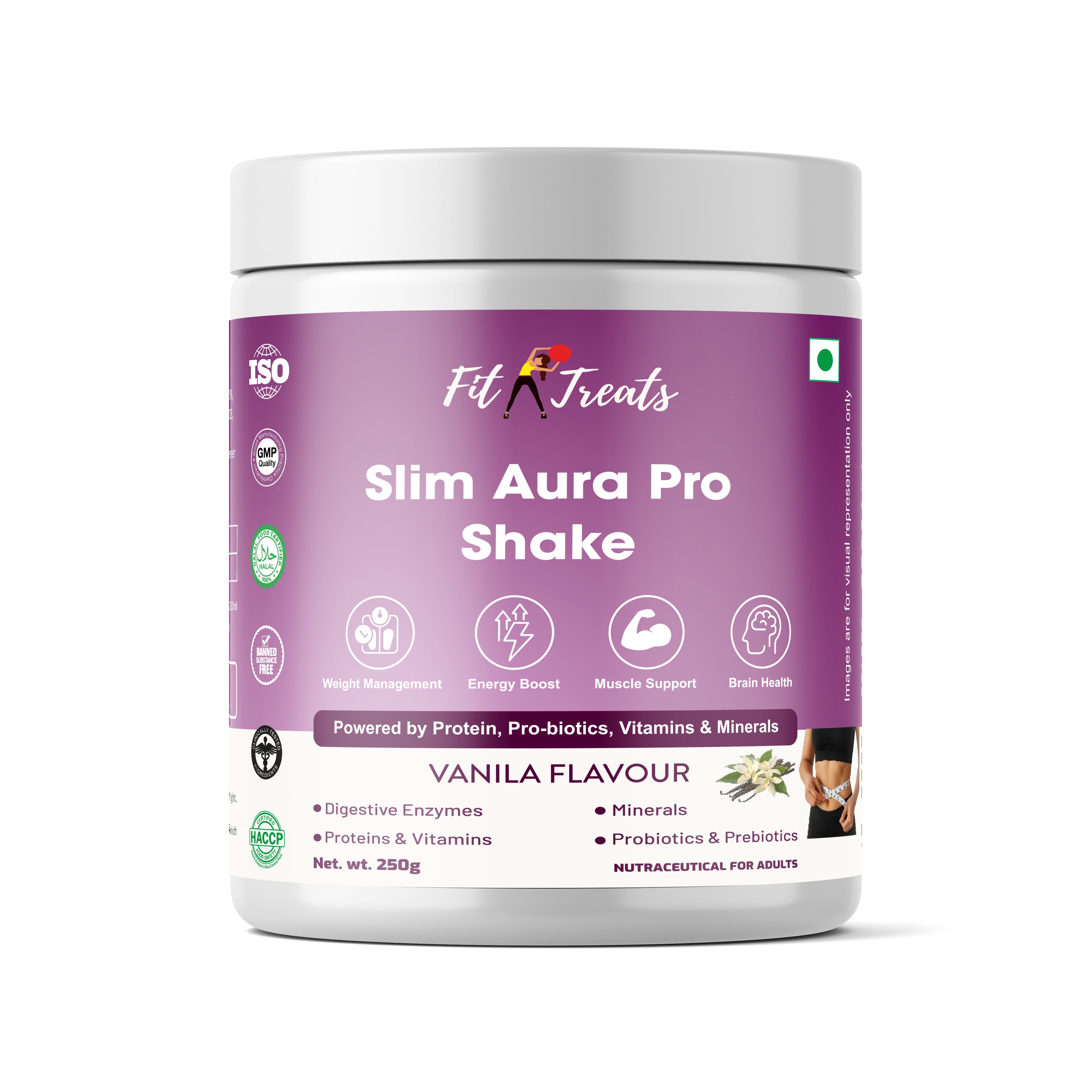 Slim Aura Pro Shake – Complete Protein, Probiotics & Enzymes for Daily Wellness Vanilla Flavour